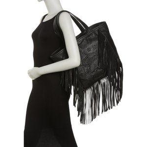 🔥50% OFF FLASH SALE! 🖤Frye Vivian Black Whipstitch Leather Tote w/Fringe $348